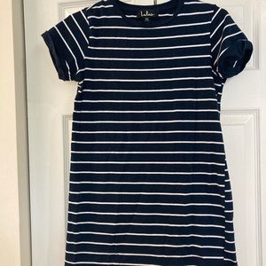 Comfortable navy and white stripped t-shirt dress!